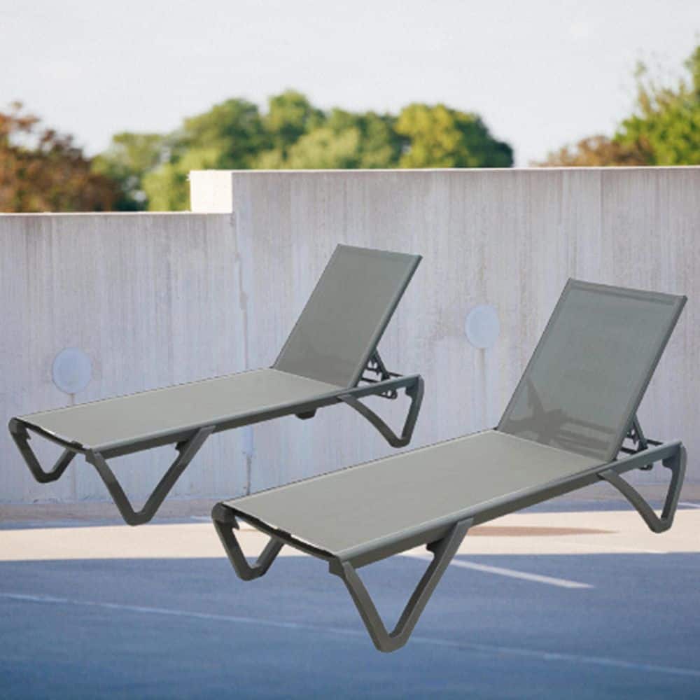 2-Piece Aluminum Metal Outdoor Patio Chaise Lounge Polypropylene Chair with 5 Adjustable Backrest Positions in Gray price history on PriceWatchPro