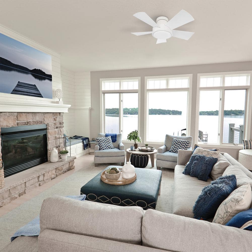 Vox 38" Matte White Smart Flush Mount Ceiling Fan with LED