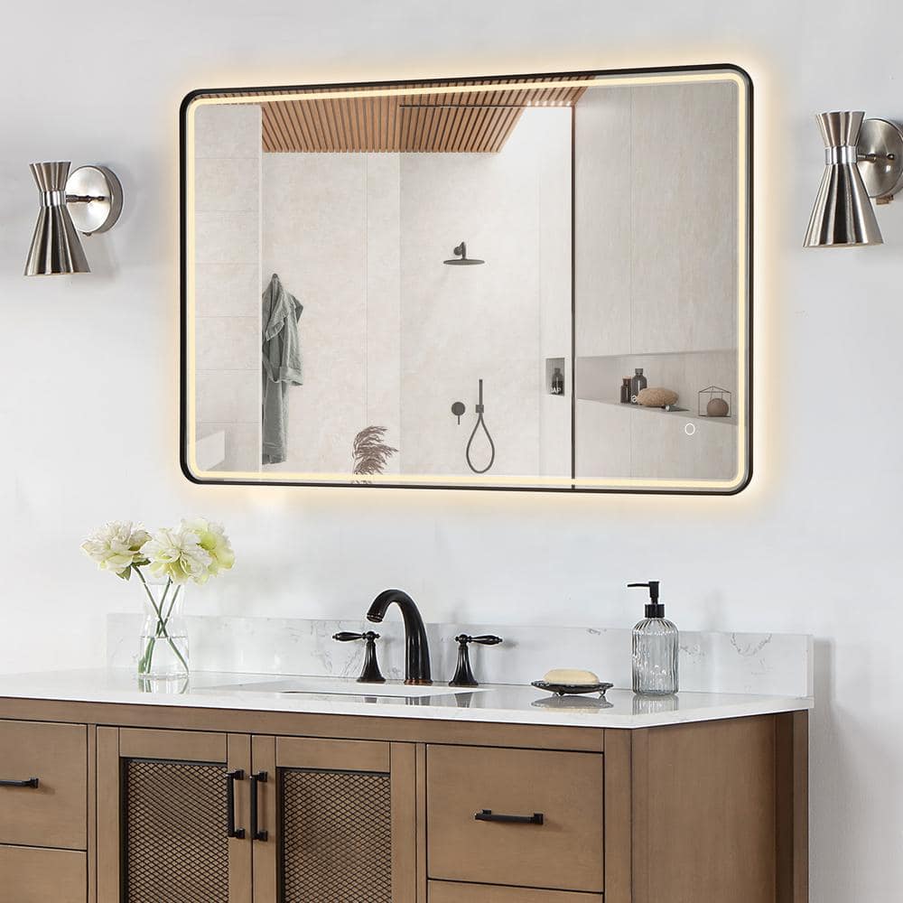 Viaggi 48" Silver and Gold LED Lighted Bathroom Vanity Mirror