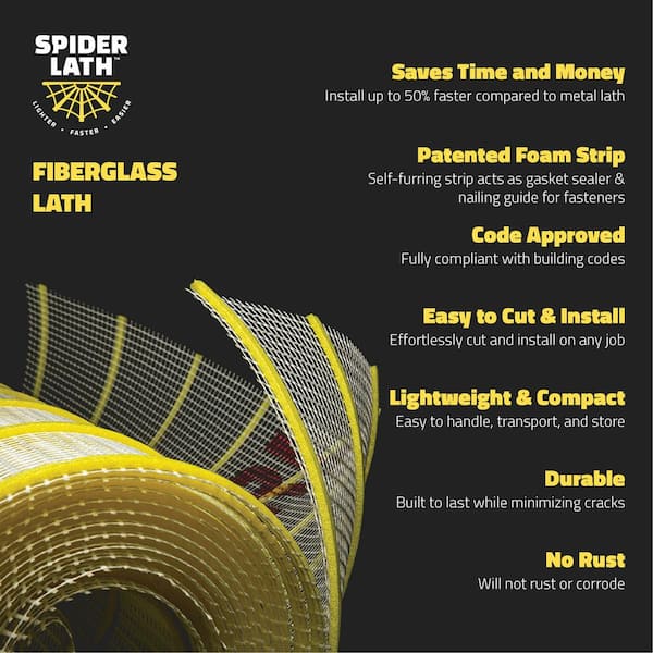 4 ft. x 25 ft. 100 sq. ft. Self Furring Roll Fiberglass Lath 3.4 Metal Lath Alternative for Stucco, Stone and Masonry