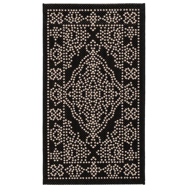 Courtyard 2 ft. x 4 ft. Black/Beige Medallion Indoor/Outdoor Accent Rug