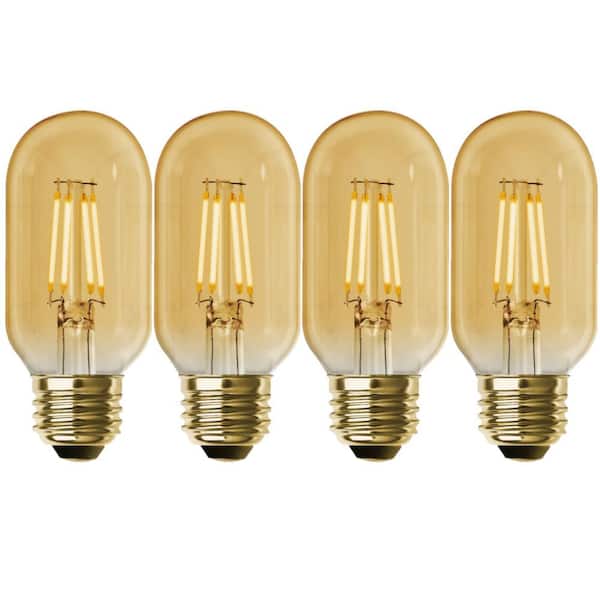 Feit Electric 40-Watt Equivalent T14 Dimmable Straight Filament Amber Glass E26 Vintage Edison LED Light Bulb, Warm White (4-Pack)