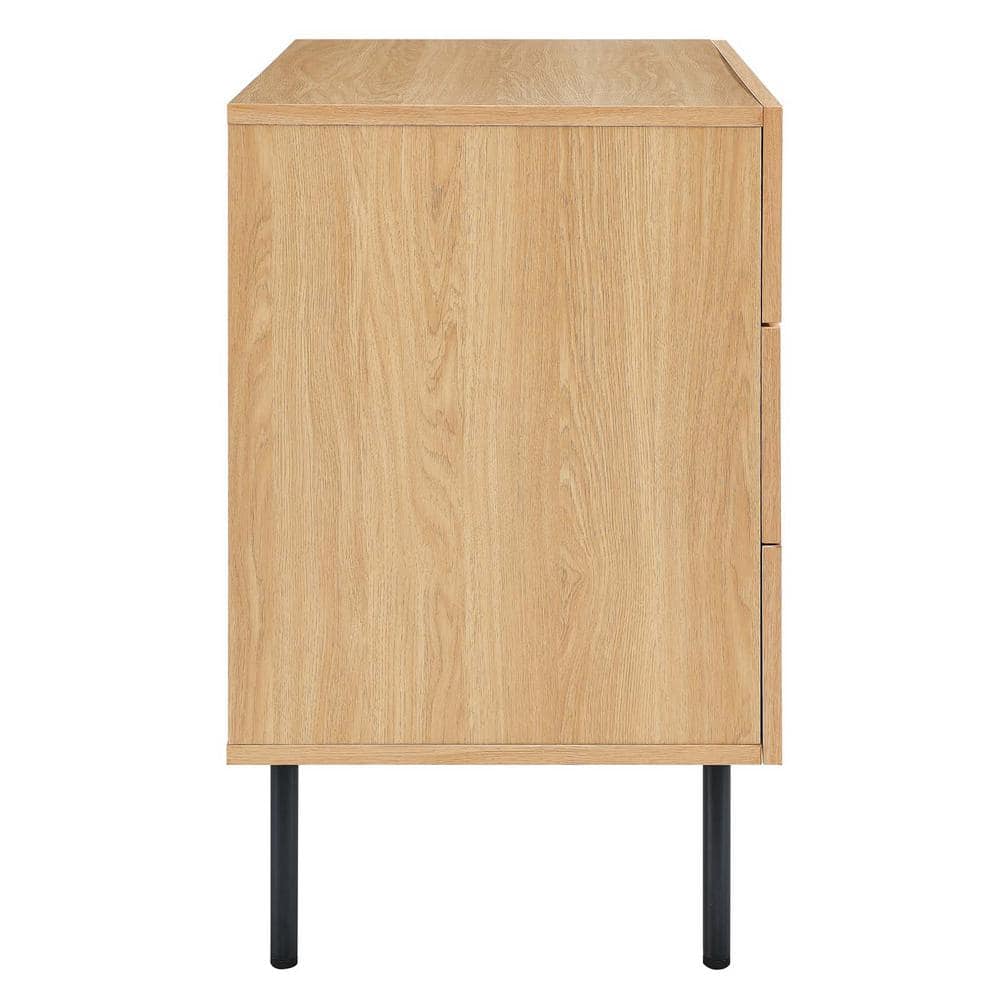 Oak and Black 3-Drawer Chest with Rattan Fronts