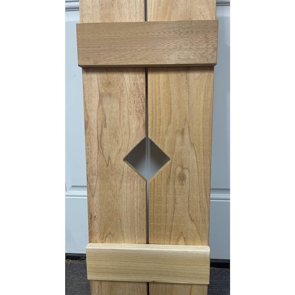 Al's Millworks 12 in. x 48 in. Cedar Board and Batten Exterior Wood Shutters with Diamond Cut Out Pairs in Natural Cedar Pairs
