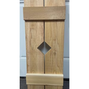 12 in. x 48 in. Cedar Board and Batten Exterior Wood Shutters with Diamond Cut Out Pairs in Natural Cedar Pairs