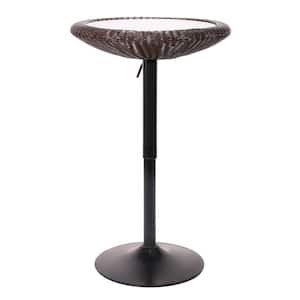 19.5 in. L x 19.5 in. W Espresso Round Wicker Bar Glass Table Outdoor Coffee Table Adjustable Height Table