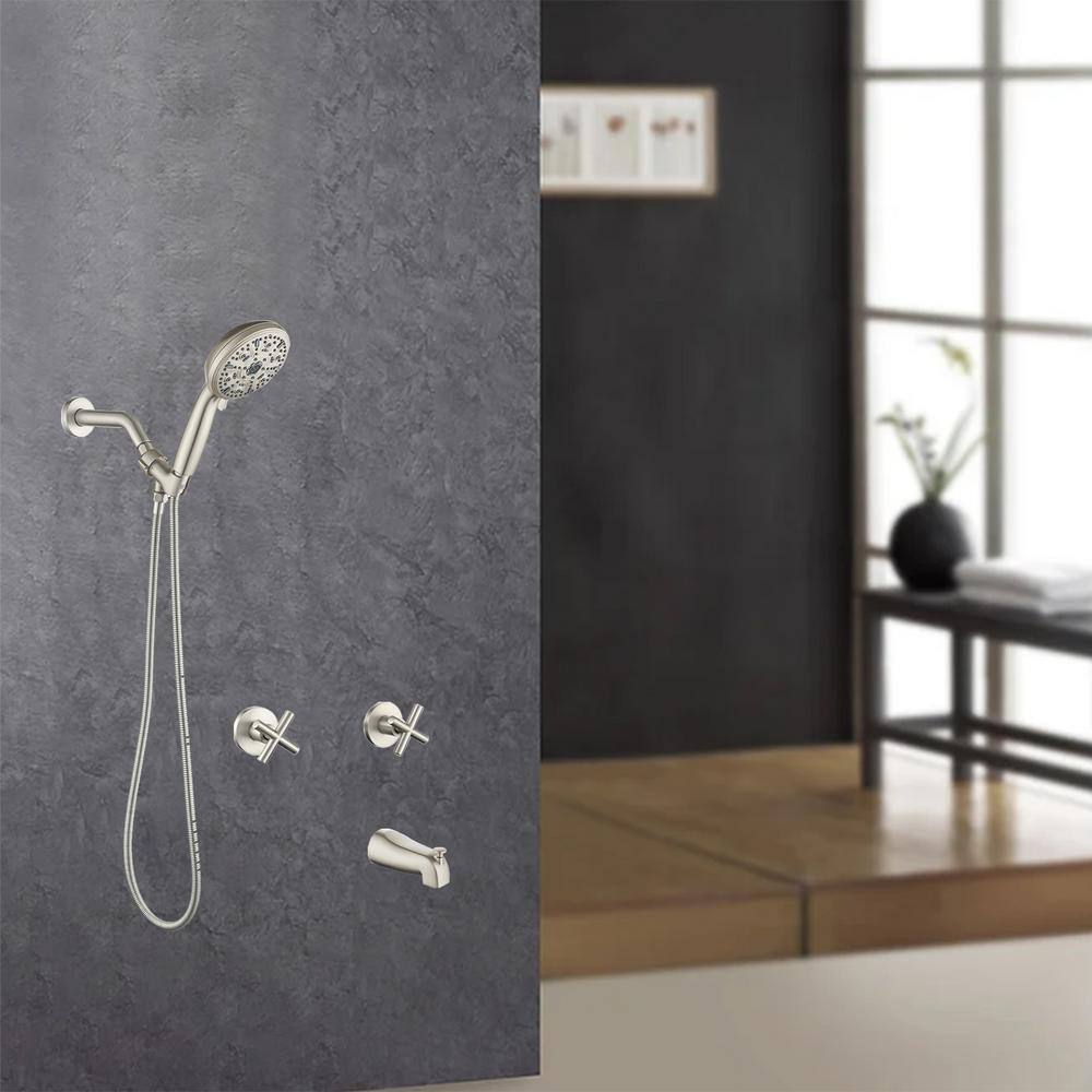 Brushed Nickel Dual Handle Rain Shower Faucet Set with Handheld