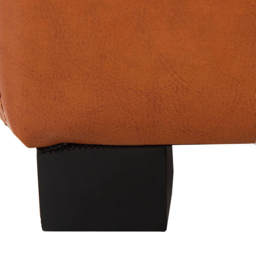 Saddle Brown Leather Tufted Storage Ottoman with Birch Wood