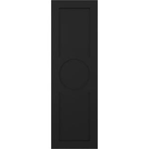 18 in. x 41 in. True Fit PVC Center Circle Arts and Crafts Fixed Mount Flat Panel Shutters Pair in Black
