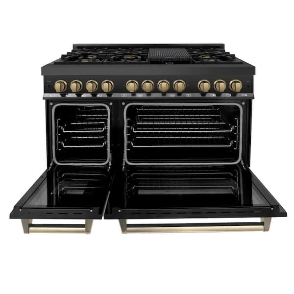 Autograph Edition 48 in. 7 Burner Double Oven Dual Fuel Range in Black Stainless Steel and Champagne Bronze