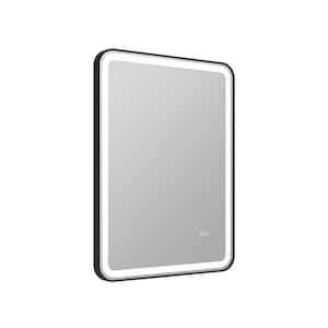 28 in. W x 36 in. H Rectangular Aluminum Framed Wall Mount LED Bathroom Vanity Mirror in Matte Black, Z-Bar Installation