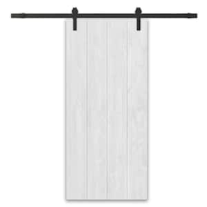 28 in. x 84 in. White Stained Pine Wood Modern Interior Sliding Barn Door with Hardware Kit