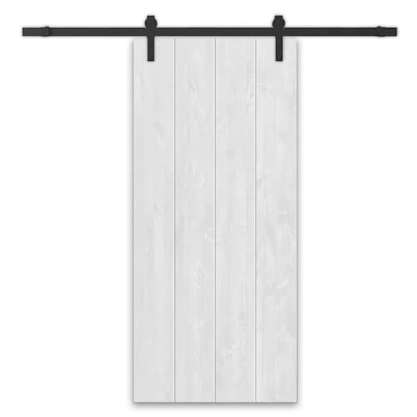 CALHOME 32 in. x 96 in. White Stained Pine Wood Modern Interior Sliding Barn Door with Hardware Kit