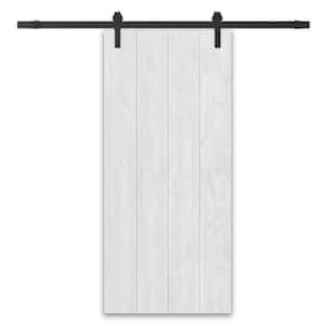 44 in. x 80 in. White Stained Solid Wood Modern Interior Sliding Barn Door with Hardware Kit