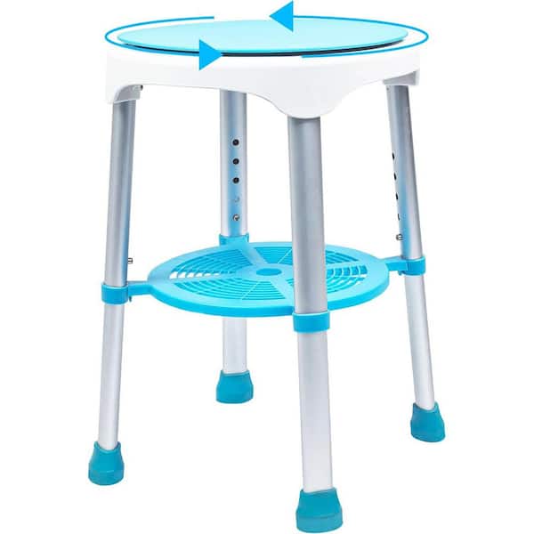 Aluminum Adjustable Height, 360° Rotating Shower Chair Stool for Bathtub Seat with Anti-Slip Rubber Tips in Blue White