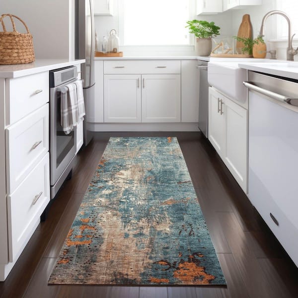 Chantille Machine Washable Indoor/Outdoor Abstract ACN1870 Teal 2 ft. 3 in. x 7 ft. 6 in. Runner Rug