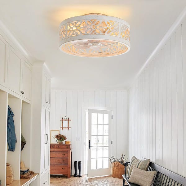 16.5 in. Indoor Gold/White Modern Flush Ceiling Fan with Light Kit and Remote Control Included
