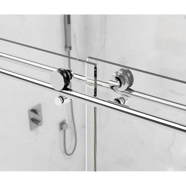 Holcam Eclipse Brushed Nickel 44-in to 48-in x 76-in Frameless Sliding Shower Door Marble | ECSE180BNKCLR4876HS