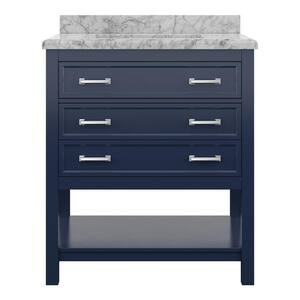 Everett 31 in. W x 22 in. D Vanity Cabinet in Aegean Blue with Carrara Marble Vanity Top in White with White Basin