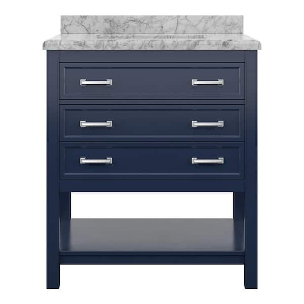 Everett 31 in. Single Sink Agean Blue Bath Vanity with White Carrara Marble Top (Assembled)