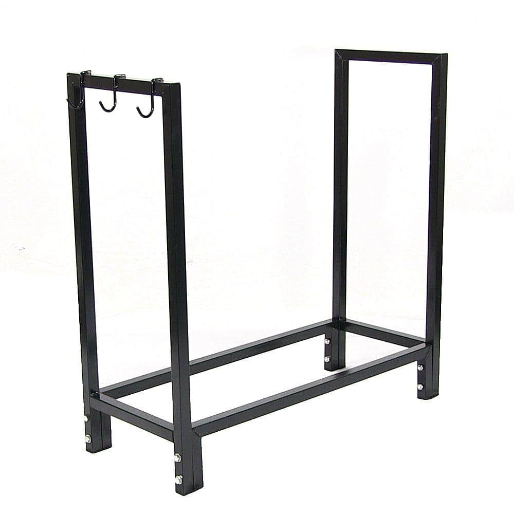 Black Steel Indoor/Outdoor Firewood Log Rack with Protective Cover