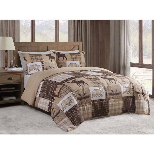 DESIGN STUDIO Canyon Trail Brown 3-Piece Soft Microfiber Comforter Set - Full/Queen