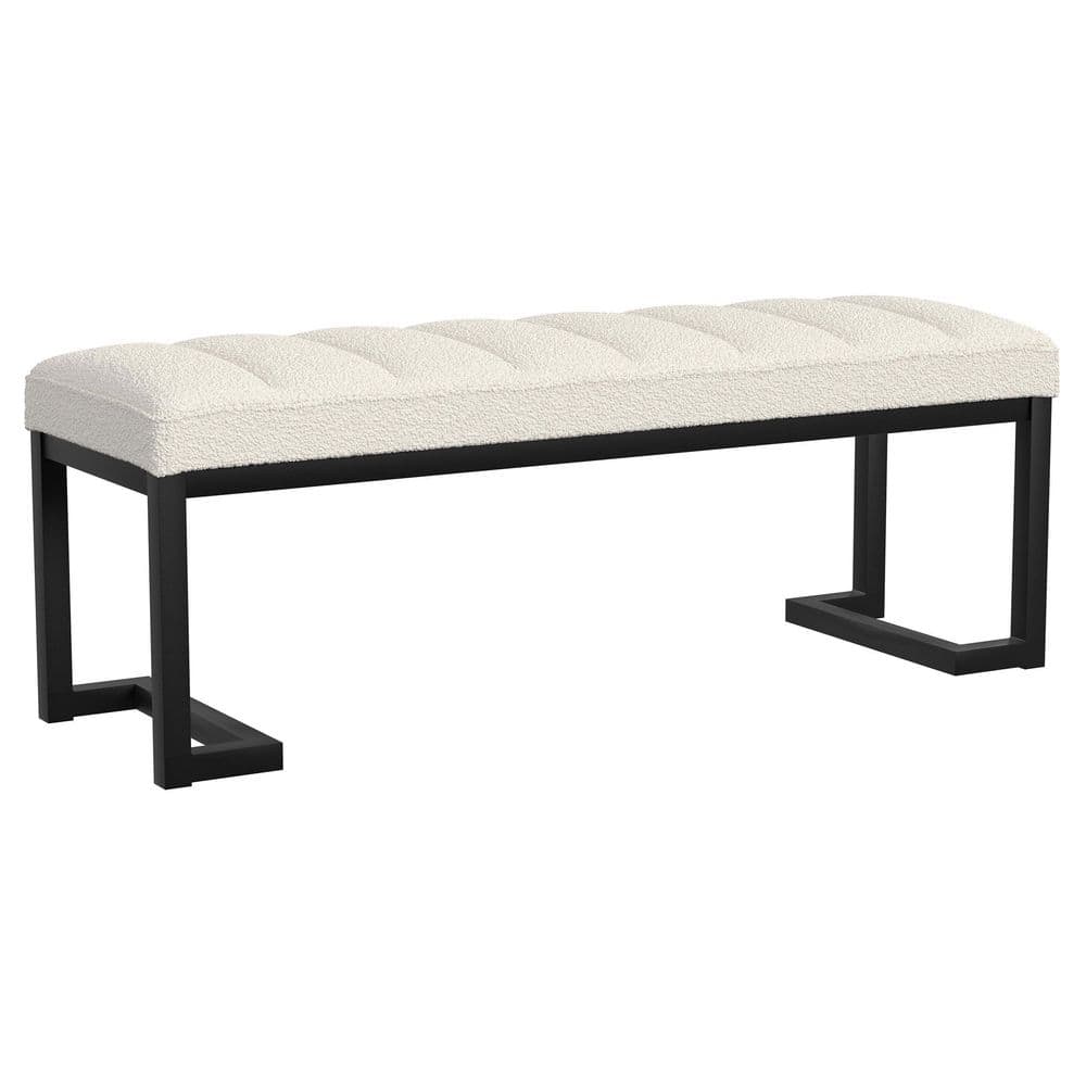 Mesa Vanilla 48.25 in. Bedroom Bench Backless with Boucle Upholstery and Tufted Design