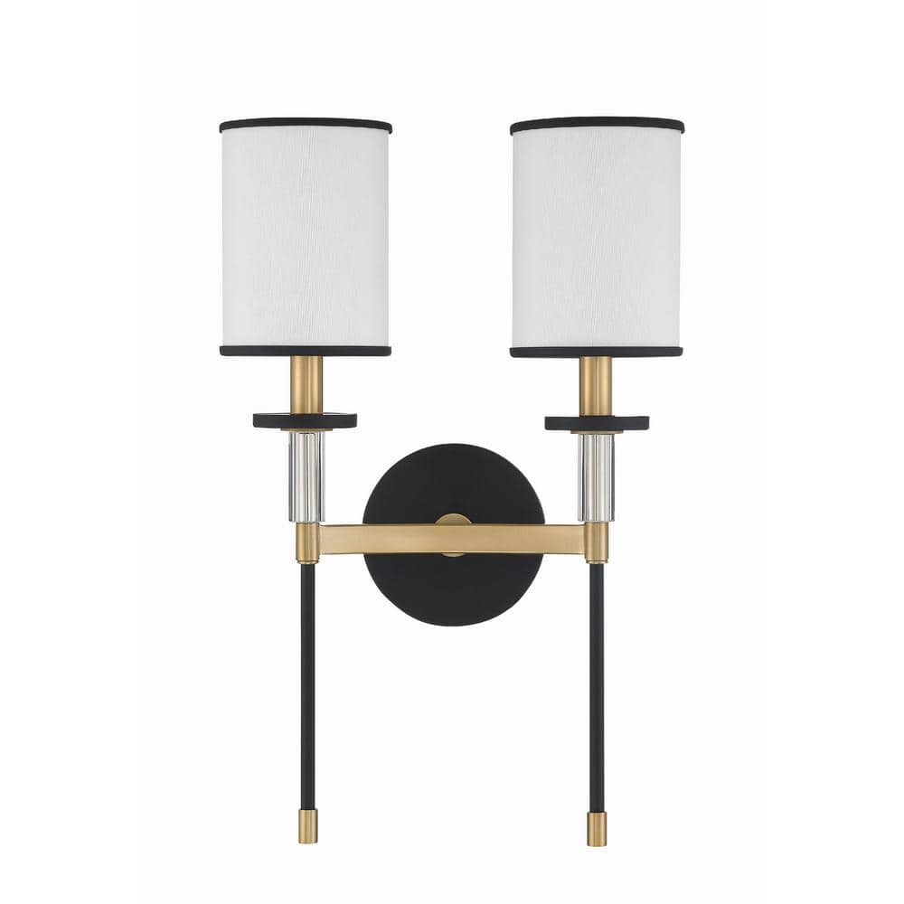Black and Gold Steel Wall Sconce with White Shades