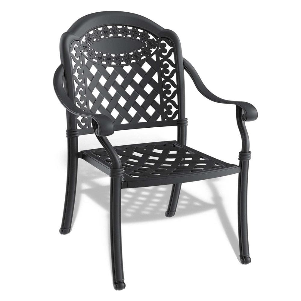 Black Cast Aluminum Outdoor Dining Armchairs with Cushions (6-Pack)