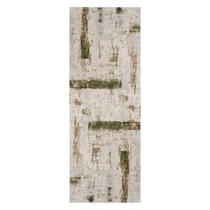 Ivory and Green 2 ft. x 8 ft. Abstract Runner Rug