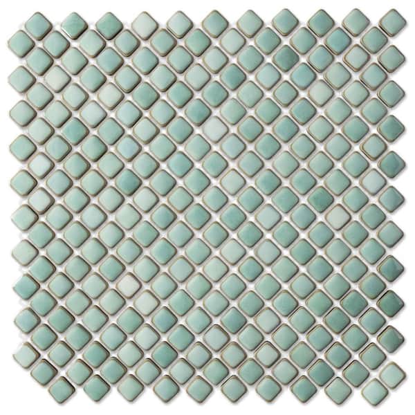 Merola Tile Hudson Diamond Mint Green 6 in. x 6 in. Porcelain Mosaic Take Home Tile Sample