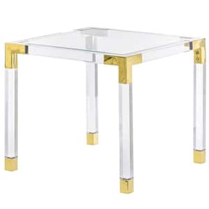 Clear Square Acrylic Gold Metal Modern Tempered Glass Coffee Table