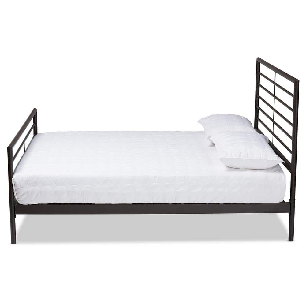 Alva Industrial Black Metal Full Bed with Wood Slats and Open Headboard