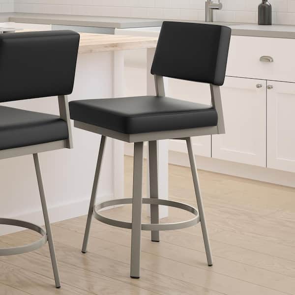 Amisco Avery 26 in. Black Faux Leather / Grey Metal High Back Swivel Counter Stool