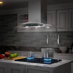 36 in. 900 CFM Island Mount wih LED Light and Glass Panel Range Hood in Stainless Steel