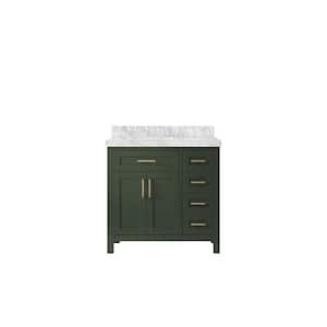 Cambridge 36 in. W x 22 in. D x 36 in. H Left Offset Sink Bath Vanity in Pewter Green with 2 in Carrara Marble Top