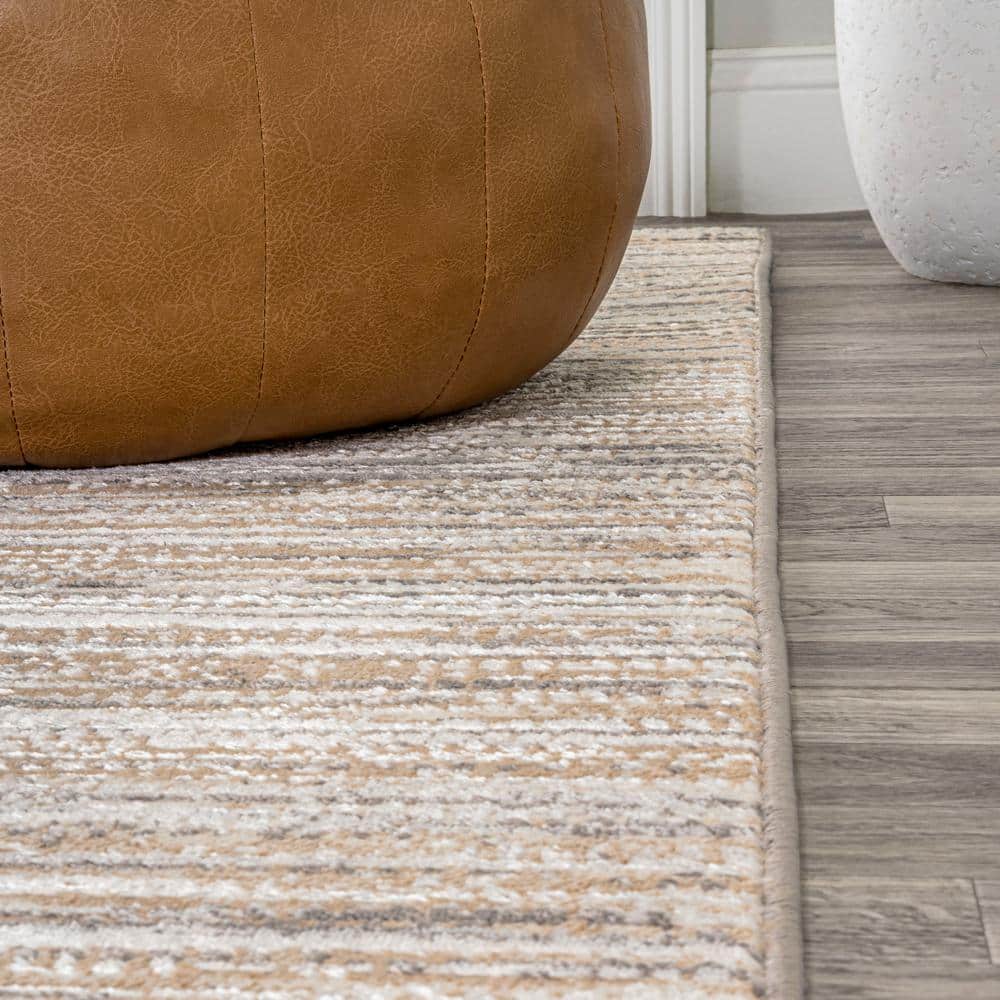 Beige and Gray Striped Synthetic Reversible Area Rug