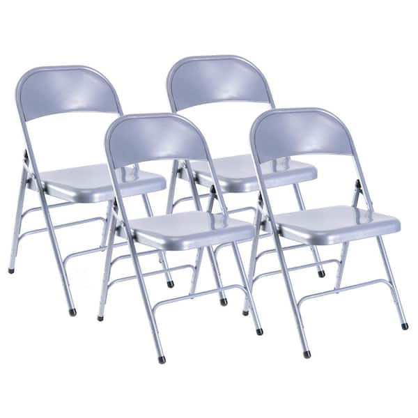 Bold Tones Gray Full Metal Curved Triple Braced Folding Chair (Set of 4)