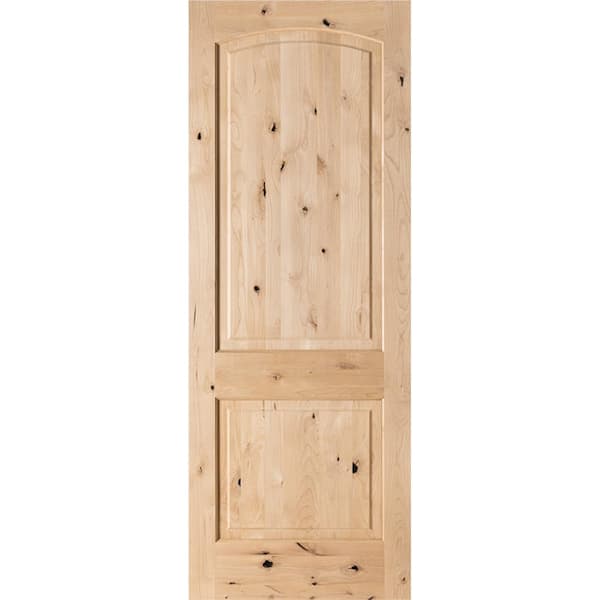 Krosswood Doors 24 in. x 96 in. Rustic Knotty Alder 2-Panel Top Rail Arch Solid Core Wood Stainable Interior Door Slab
