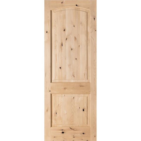 Krosswood Doors 32 in. x 96 in. Rustic Knotty Alder 2-Panel Top Rail Arch Solid Core Wood Stainable Interior Door Slab