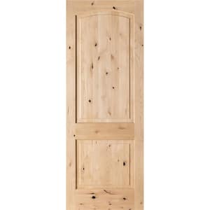 36 in. x 96 in. Rustic Knotty Alder 2-Panel Top Rail Arch Solid Core Wood Stainable Interior Door Slab