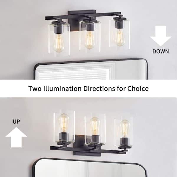 20.75 in. 3-Light Black Bathroom Vanity Light with Square Glass Shades
