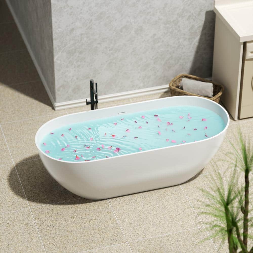 59 Inch Stone Resin Freestanding Soaking Bathtub Matte White Overflow Pop-Up Drain cUPC Certified price history on PriceWatchPro