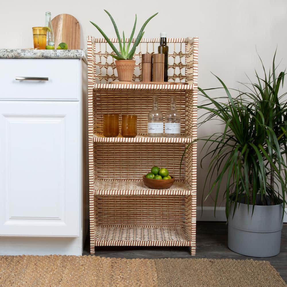 Cream and Tan Woven Paper Rope 4-Shelf Bookcase
