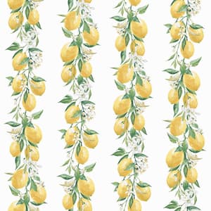 Lemon Stripe White/Yellow/Green Matte Finish Vinyl on Non-Woven Non-Pasted Wallpaper Roll