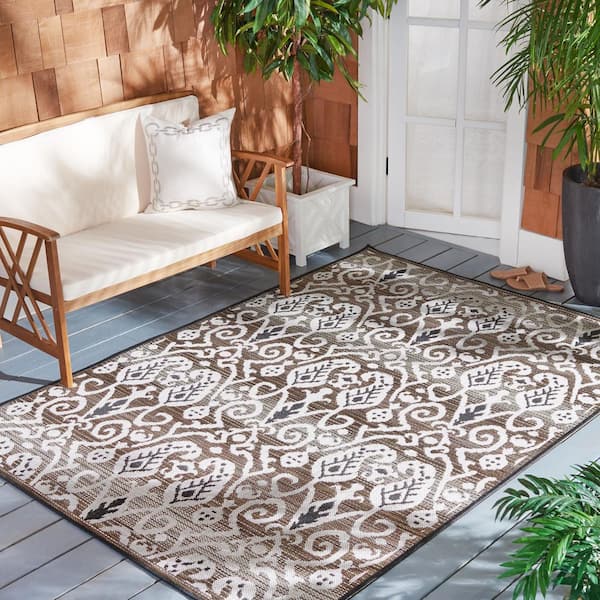 Havana Light Brown/Ivory 7 ft. x 7 ft. Antique Floral Indoor/Outdoor Square Area Rug