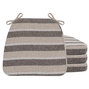 D-Shaped Outdoor Seat Cushion for Dining Chairs with Ties and Removable Cover in Stripe Brown (4-Pack)