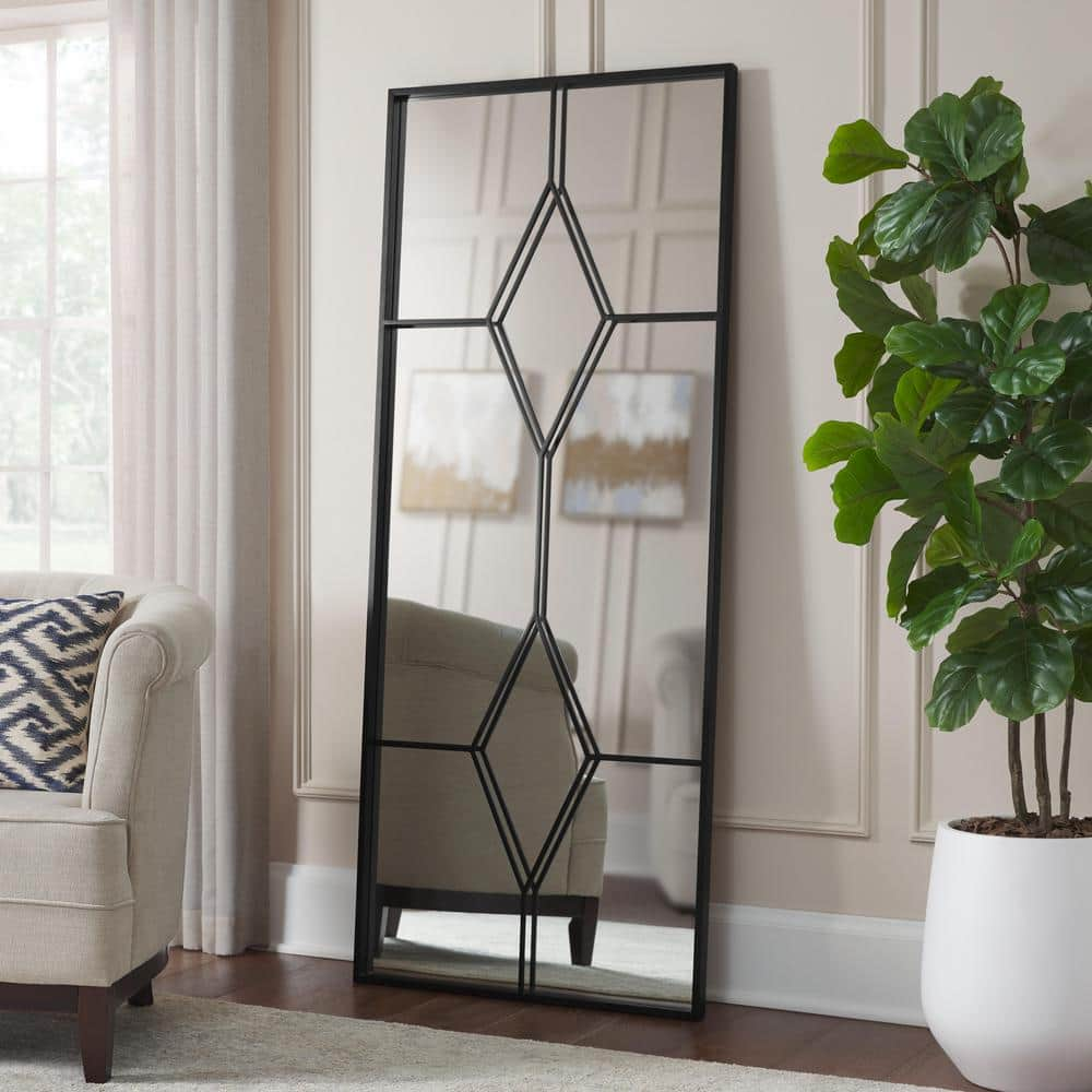 Home Decorators Collection Oversized Black Metal Frame Diamond Windowpane Classic Floor Mirror (70 in. H x 29 in. W)