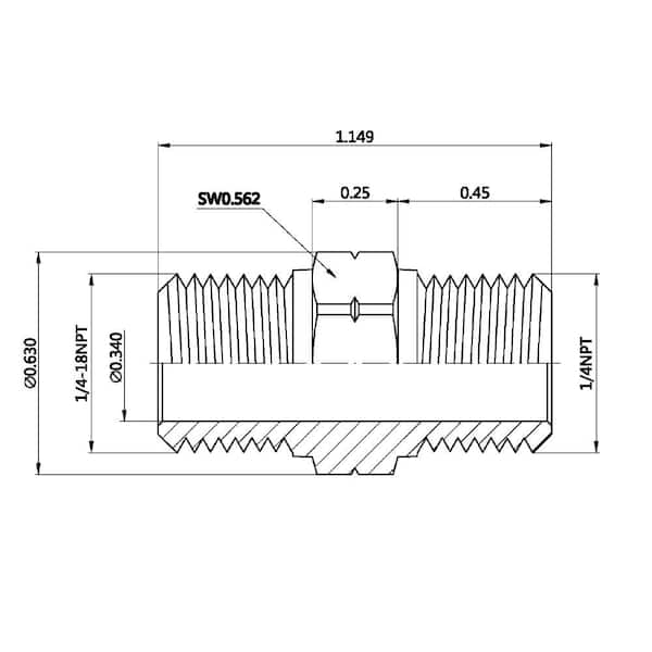 1/4 in. x Close MIP Brass Hex Nipple Fitting