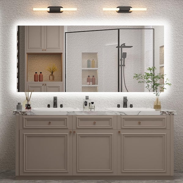 KIOTEE 72 in. W x 32 in. H Rectangular Frameless Super Bright Backlited LED Anti-Fog Tempered Glass Wall Bathroom Vanity Mirror